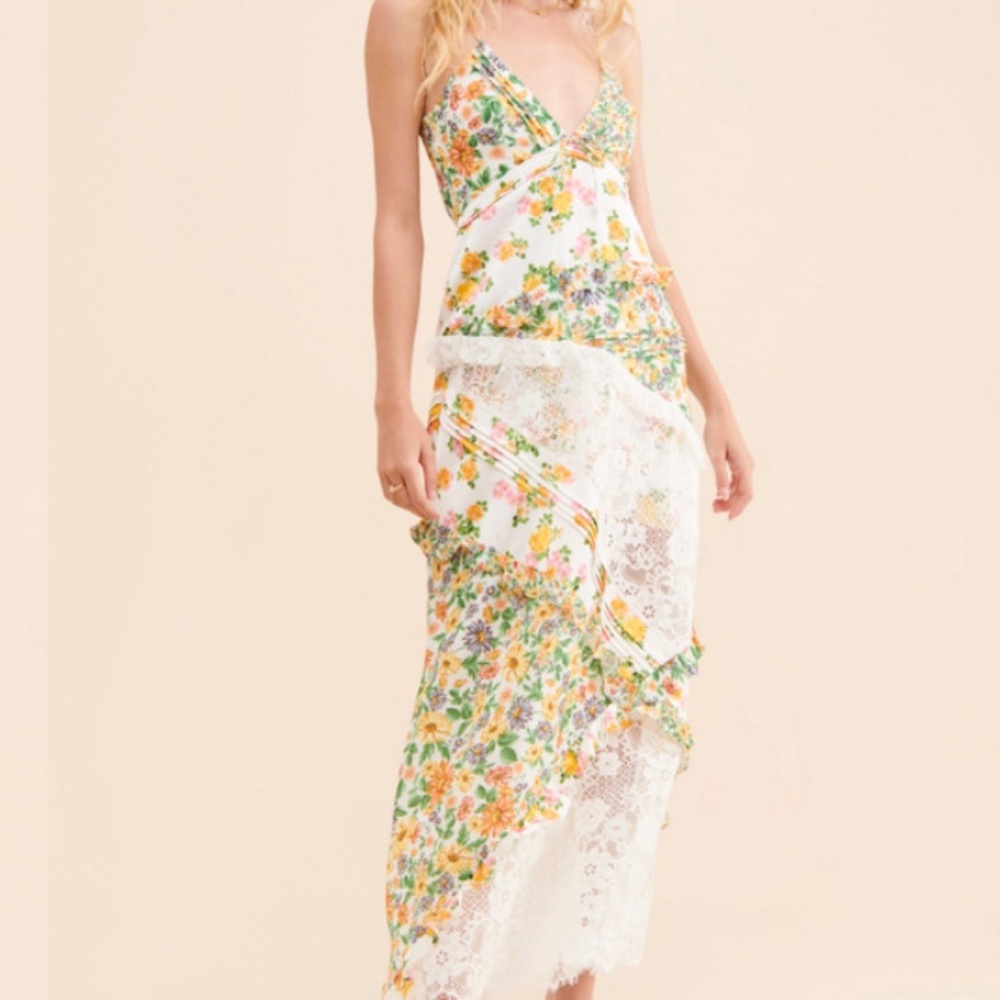 For Love And Lemons Floral Maxi Dress - White, Green, Yellow